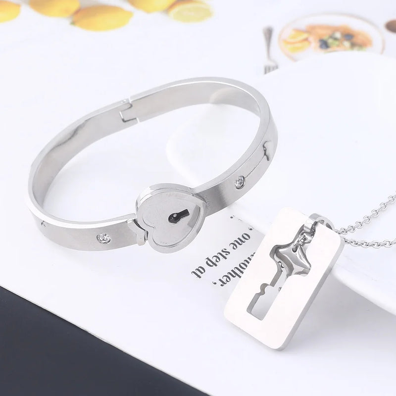 Key to My Heart - Stainless Steel Choker and Bracelet Combo