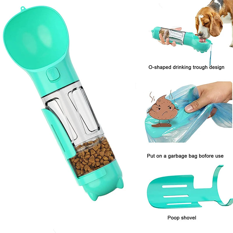 Multifunctional Feeder for Dogs: Portable Food, Water & Poop Bag Dispenser