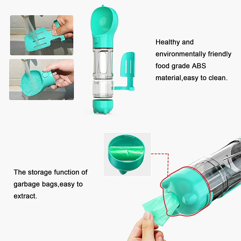 Multifunctional Feeder for Dogs: Portable Food, Water & Poop Bag Dispenser