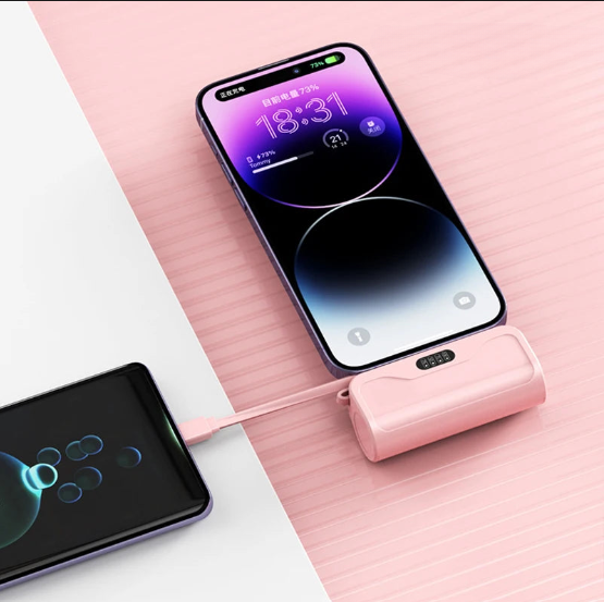 PocketPower, 10,000mAh or 5,000mAh, 2 in 1 for Iphone and type C, 2-in-1 Charging: It's both a charging cable and a cord.  2 phones are charging at the same time.